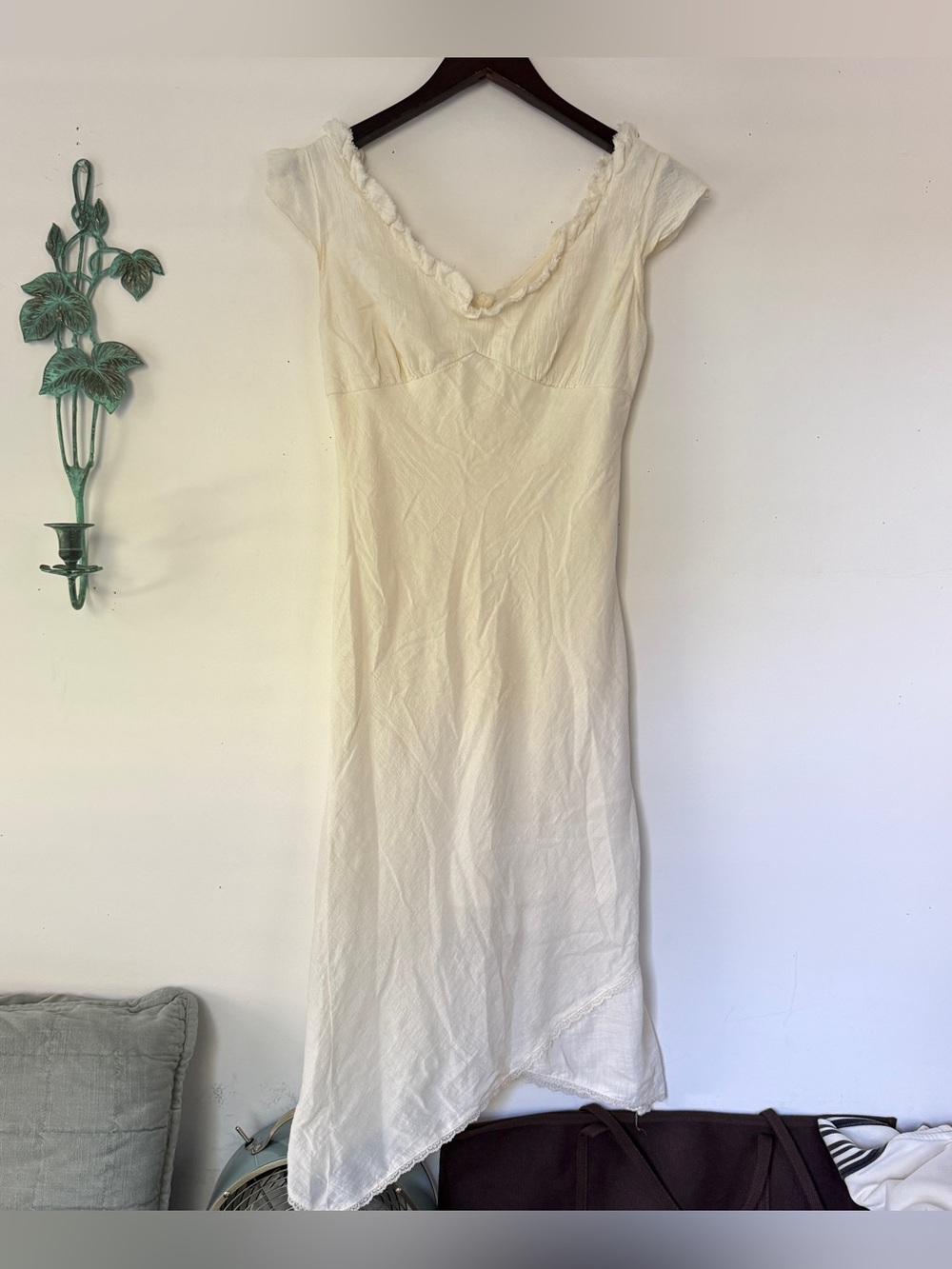 Vintage Y2K Ruby Rox White Cotton Babydoll Midi Dress Lace Asymmetrical Fairy M